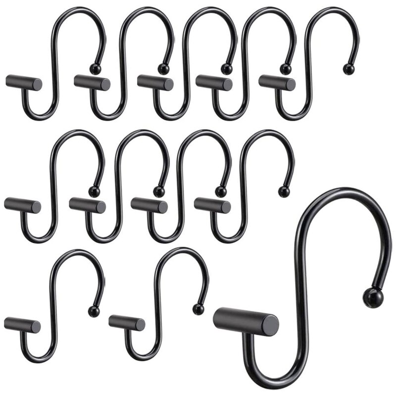S Shaped Shower Curtain Hooks 12pcs with Cylinder Vicedeal