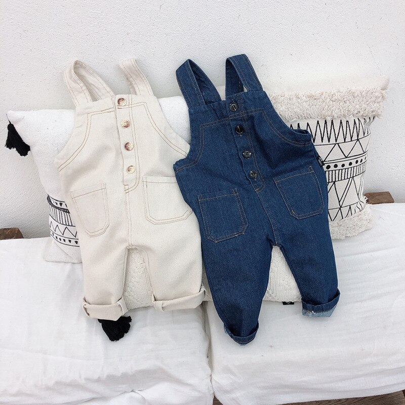 Wlg gutter jenter kjeledress baby denim hvit blå knapper overall barn vår høst fritidsklær