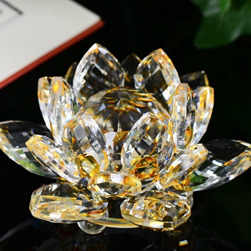 8 farve smukke krystal lotus lysestager glas blomst lys te lysestage lysestage ornament feng shui dekor samling: Gul