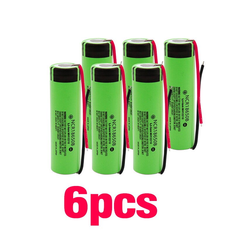100% 18650 battery 3400mah 3.7v lithium battery for NCR18650B 3400mah Suitable for flashlight battery+ diy line: 6pcs