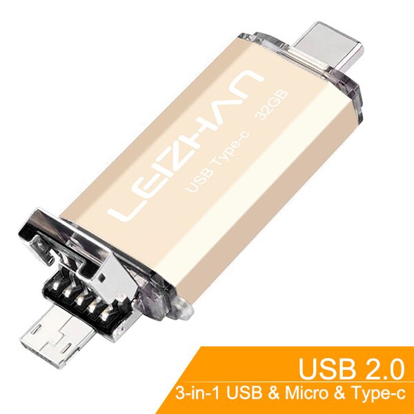 USB stick USB OTG Flash Drive para el teléfono android Samsung S10 S9 S8 S7 S5 S3 Huawei P30 P20 Pendrive USB C photo stick micro u disco: 64 GB / Type C-Micro-Gold