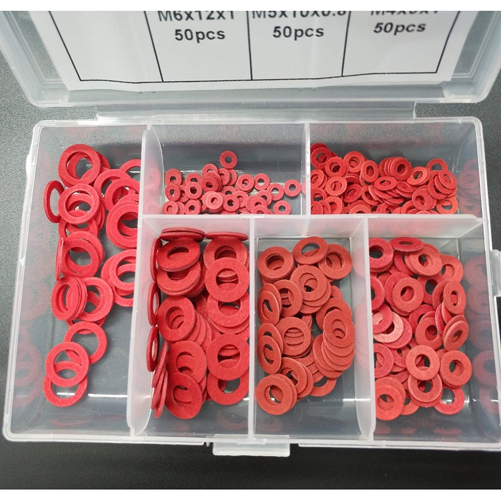 330 st 6 storlekar isolerade fiberpackningar isolerande brickor distansbrickor röda kit  m2 m3 m4 m5 m6 m8 för bilbåt
