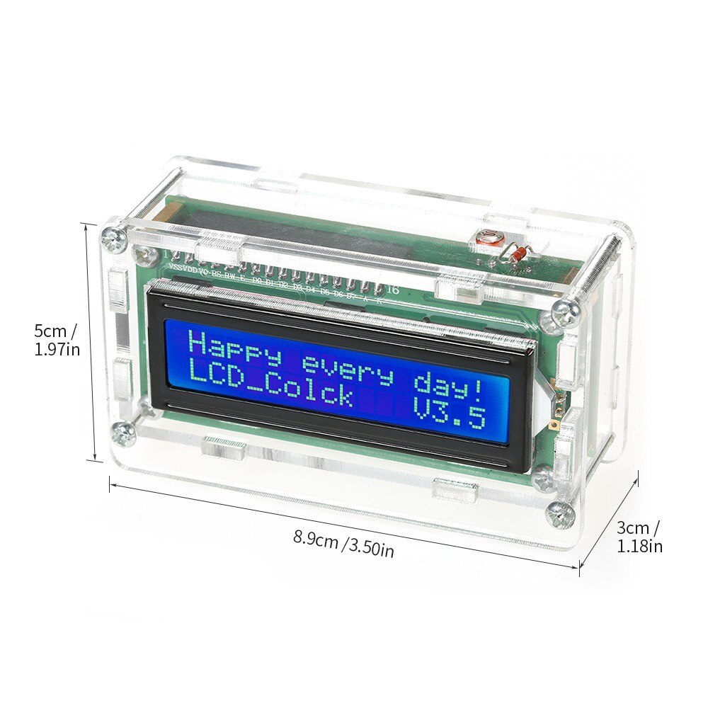 Kit de relógio digital diy lcd data tempo temperatura display com caso transparente