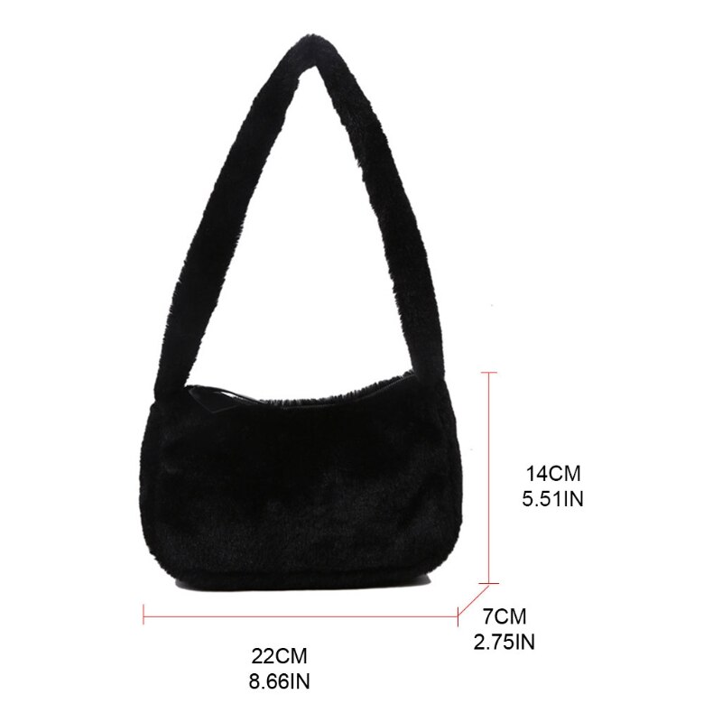Mulheres de pelúcia ombro underarm saco macio outono inverno moda fofo feminino compras tote cor sólida casual zíper fuzzy bolsa