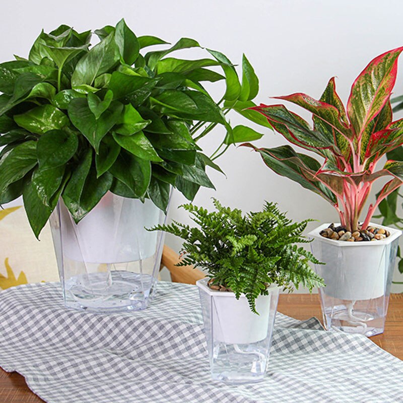 Flower Plant Pot Self Watering Planter Transparent Planting Flower Pot Water Storage Basin D6