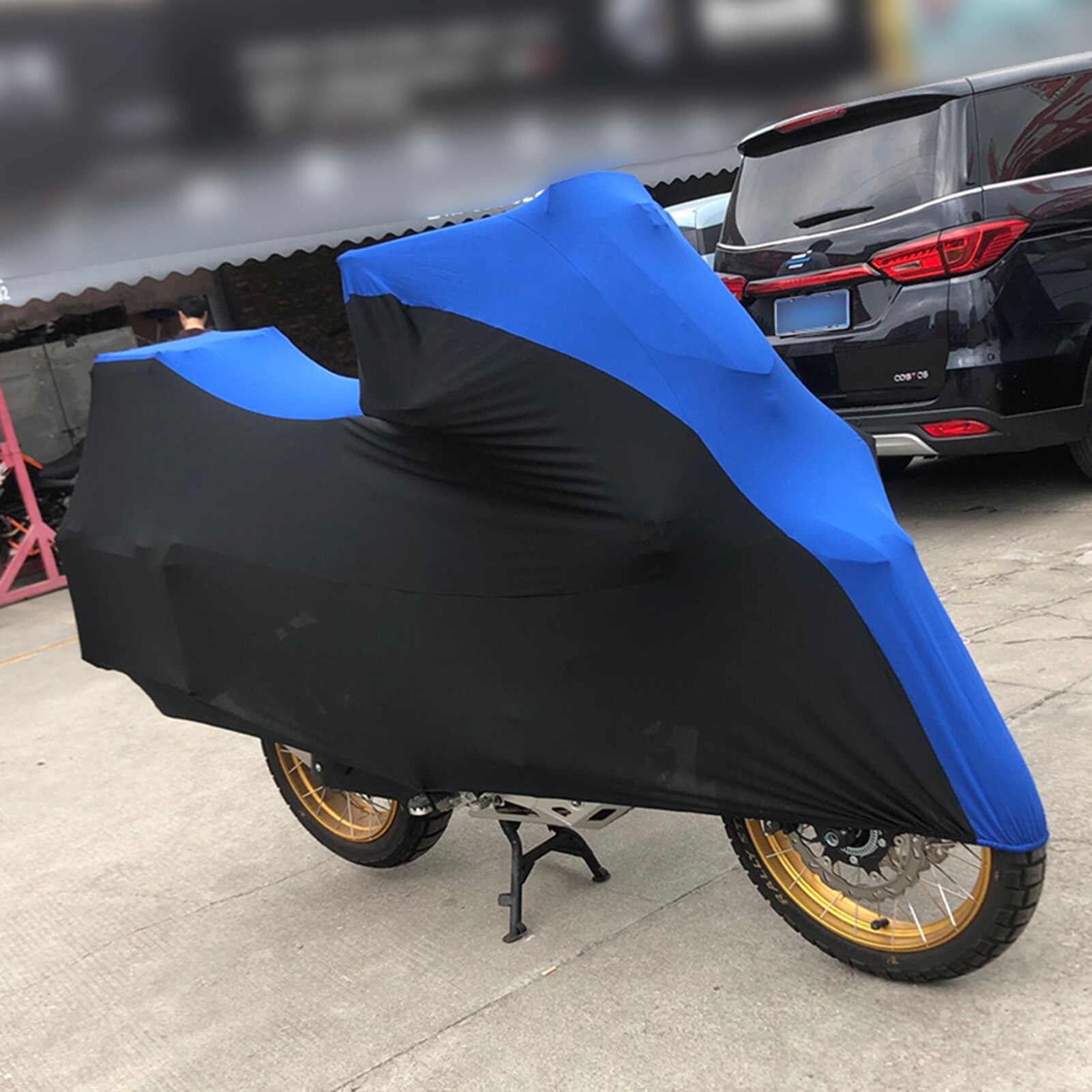 Universal Motorcycle Cover All Weather, Elastic Outdoor Dustproof Full Cover Rain Sun UV Protection