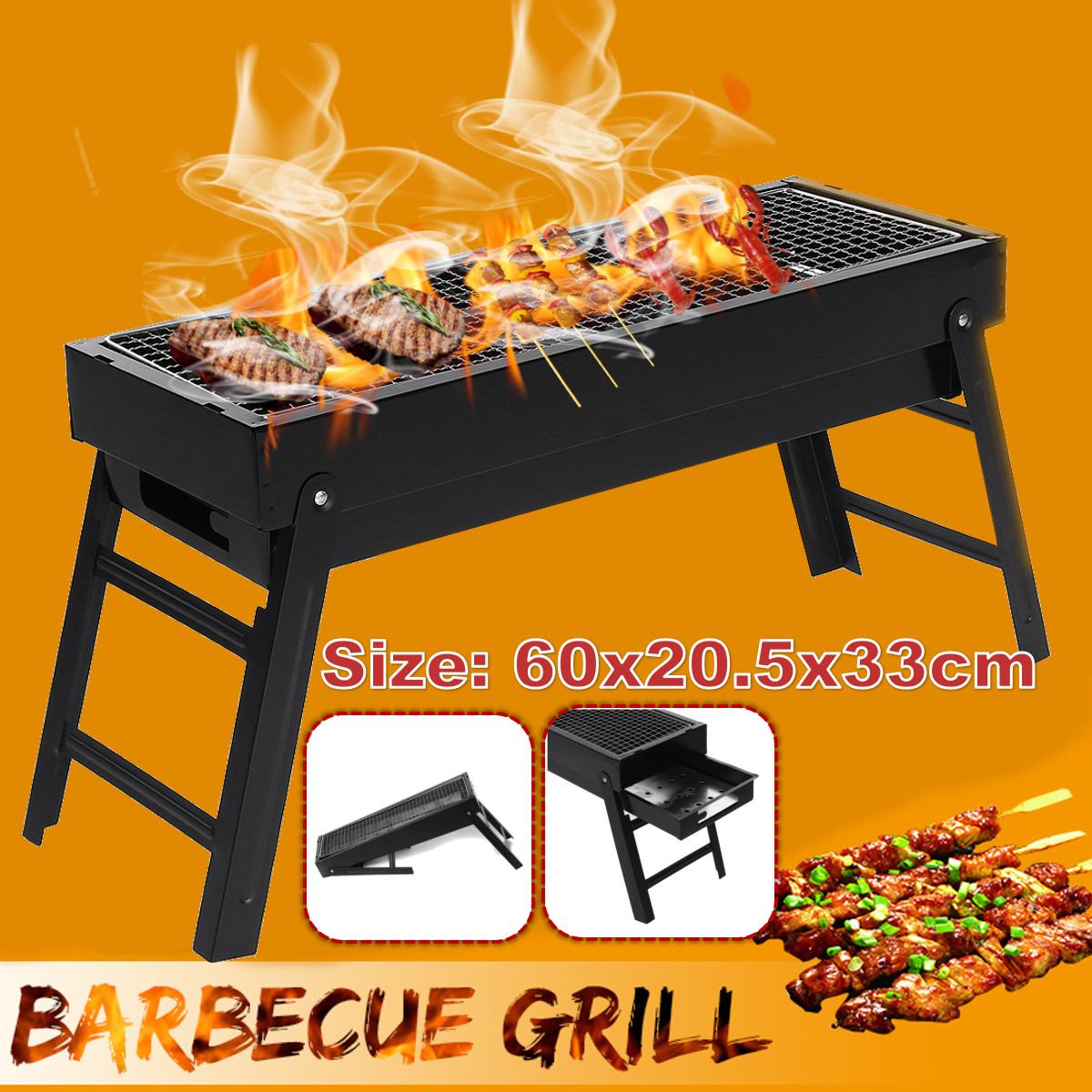 Falten Freien Grill Grill Eisen Rotisserie Huhn Fleisch Kebab Braten Gestell Tragbare Camping Picknick BBQ Holzkohle Ofen Ständer