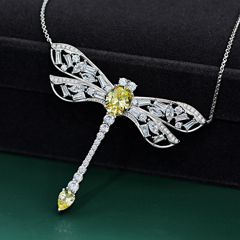 Oevas halskette mit 100% 925 anhängern aus sterlingsilber , 8*10mm gelben diamanten mit hohem kohlenstoffgehalt und 40+3cm libellenmotiven – ein eleganter schmuck für damen und partys.