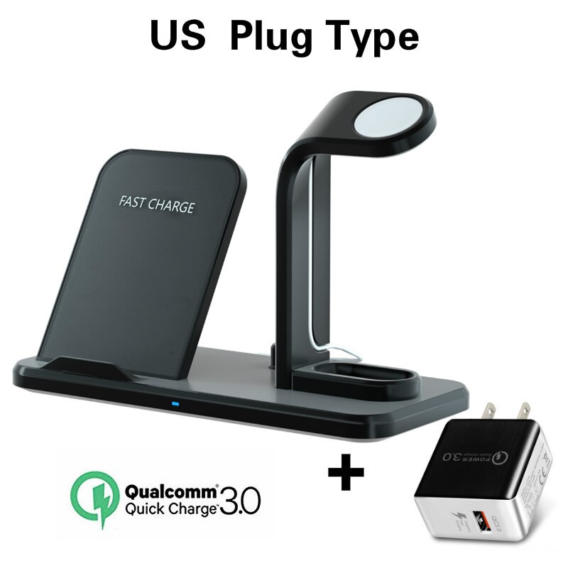 3- i -1 trådløs opladerstander til airpods pro apple watch ladedockingstation til apple watch series 5/4/3/2 iphone 11 x xs  xr 8: Sort os