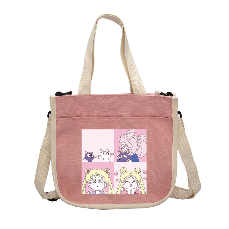 Delle donne sailor moon portatile borsa di tela Sacchetti di spalla di stile semplice Giapponese Casual Tote sacchetto esterno Delle Signore Borse per la Spesa: 12