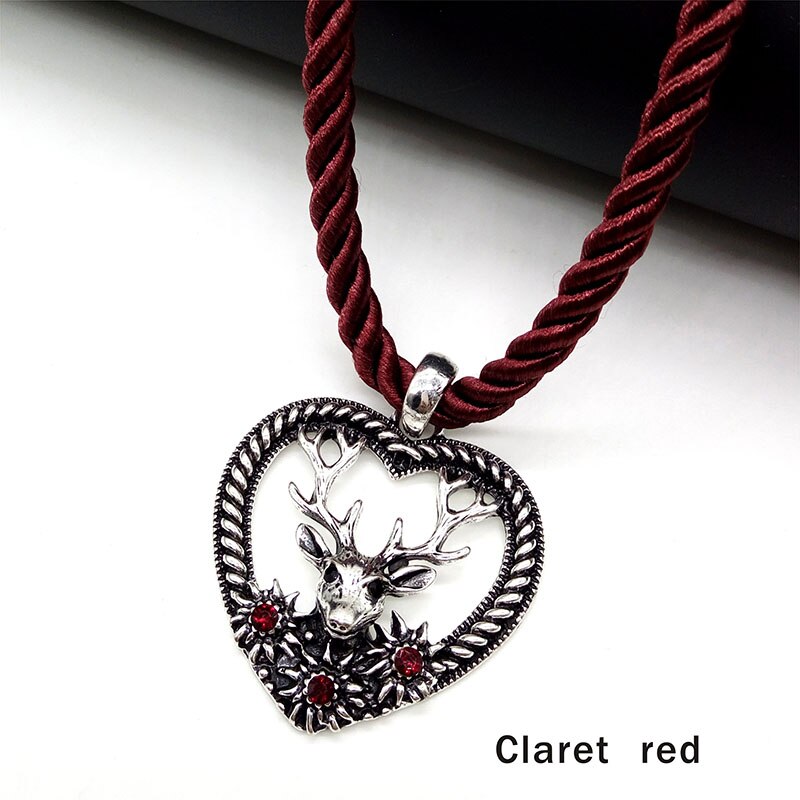 charmant Elch Hirsch Anhänger Halskette Herz bilden Jahrgang Mehrfarbig stränge Seil Halskette Oktoberfest Schmuck: Rotwein rot