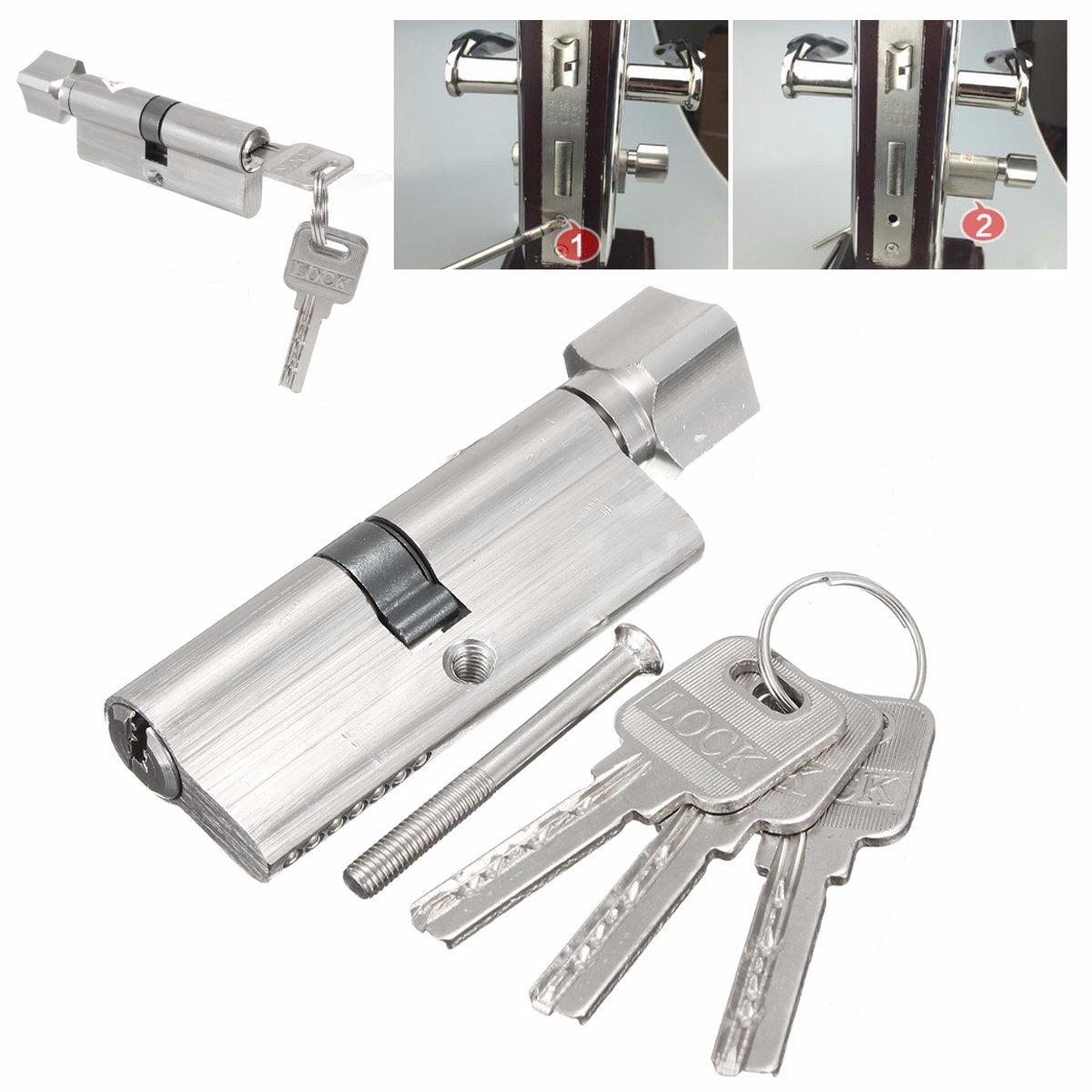 Security 70mm 90mm Door Lock Brass Cylinder Single Open Knobs Eccentric Entrance Bedroom Cylinder Copper