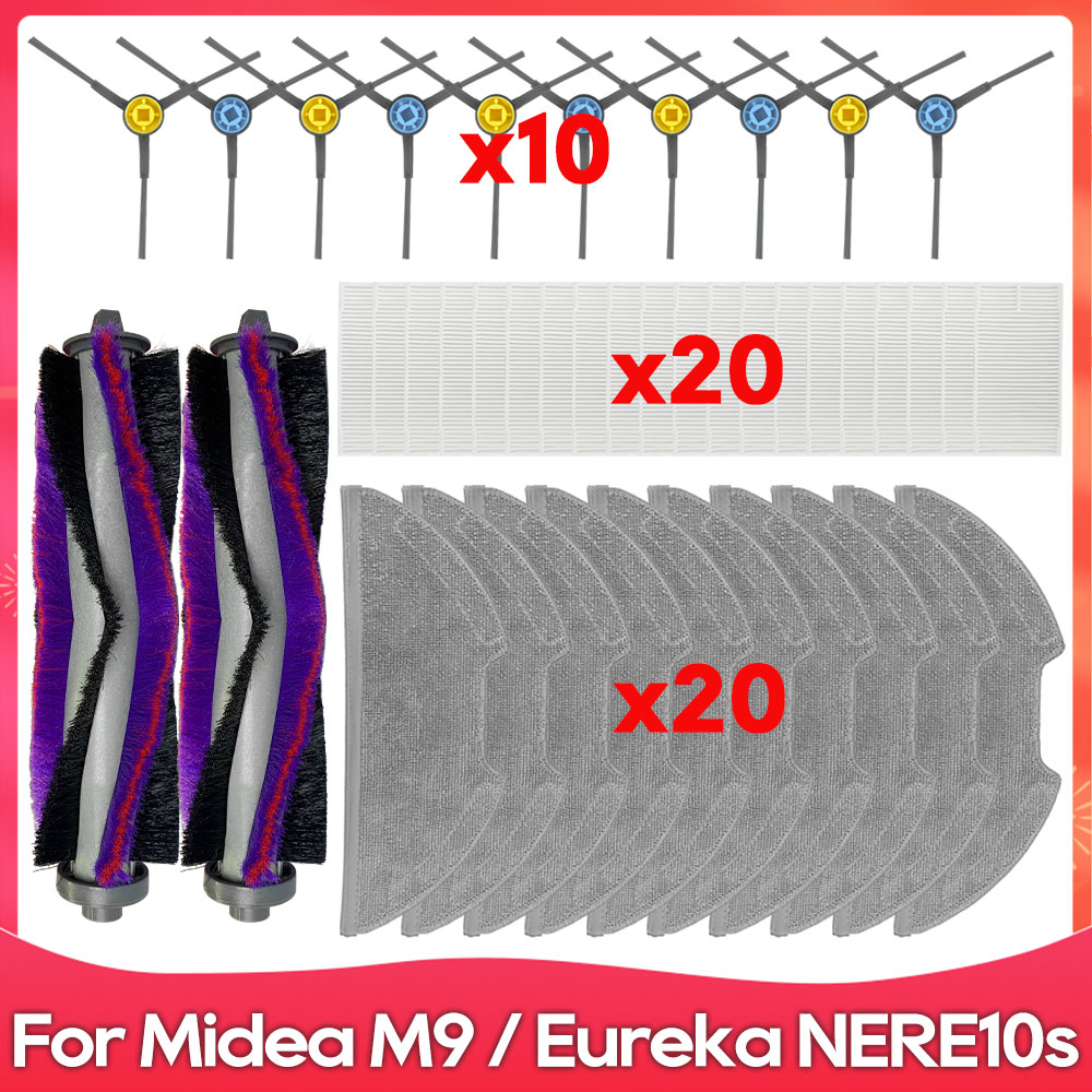 Compatible con ( Midea M9 / Eureka E20 Plus / NERE10s E10S / Obode A8 ) Piezas de Repuesto, Accesorios, Cepillo Principal y Lateral, Filtro, Paño de Mopa.: Blanco