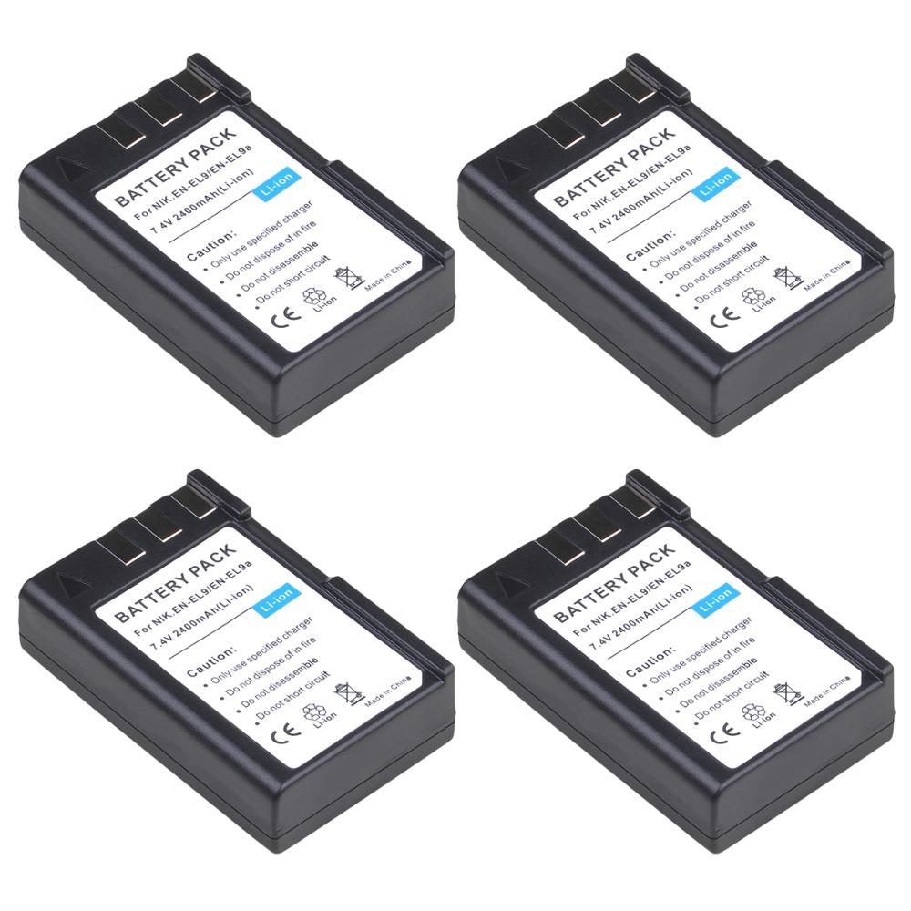 4 x 2400 mah en  el9a en -el9 en el9 el9a kamera li-ion batteri til nikon enel 9 d40 d60 d40x d5000 d300 l15 batterier: 4 batterier