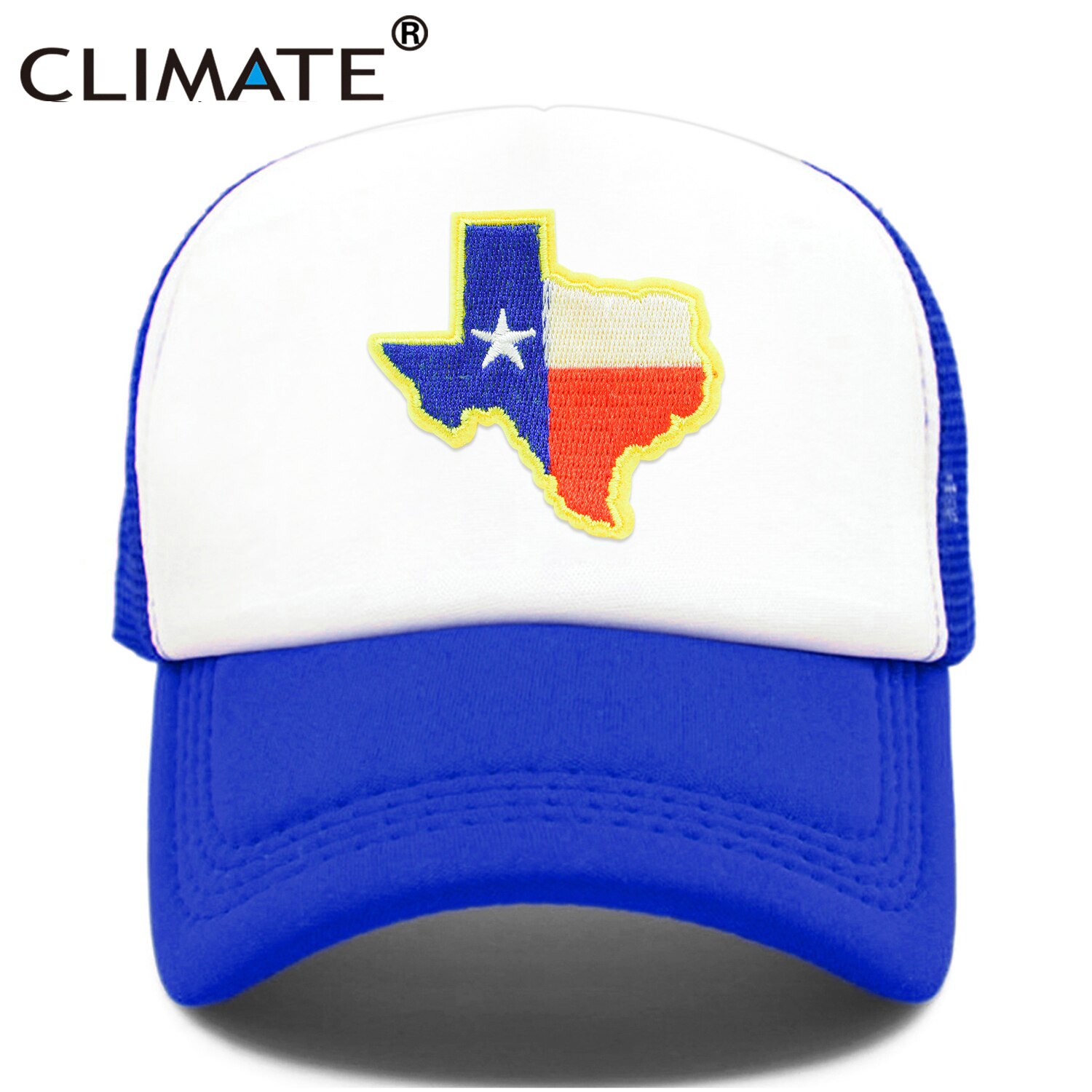 CLIMATE Texas Trucker Cap State of Texas Cap Flag of Texas Map Mesh Cool Hat Cap Cool Mesh Cap Adult: Blue Cap / Kid 52to55cm head