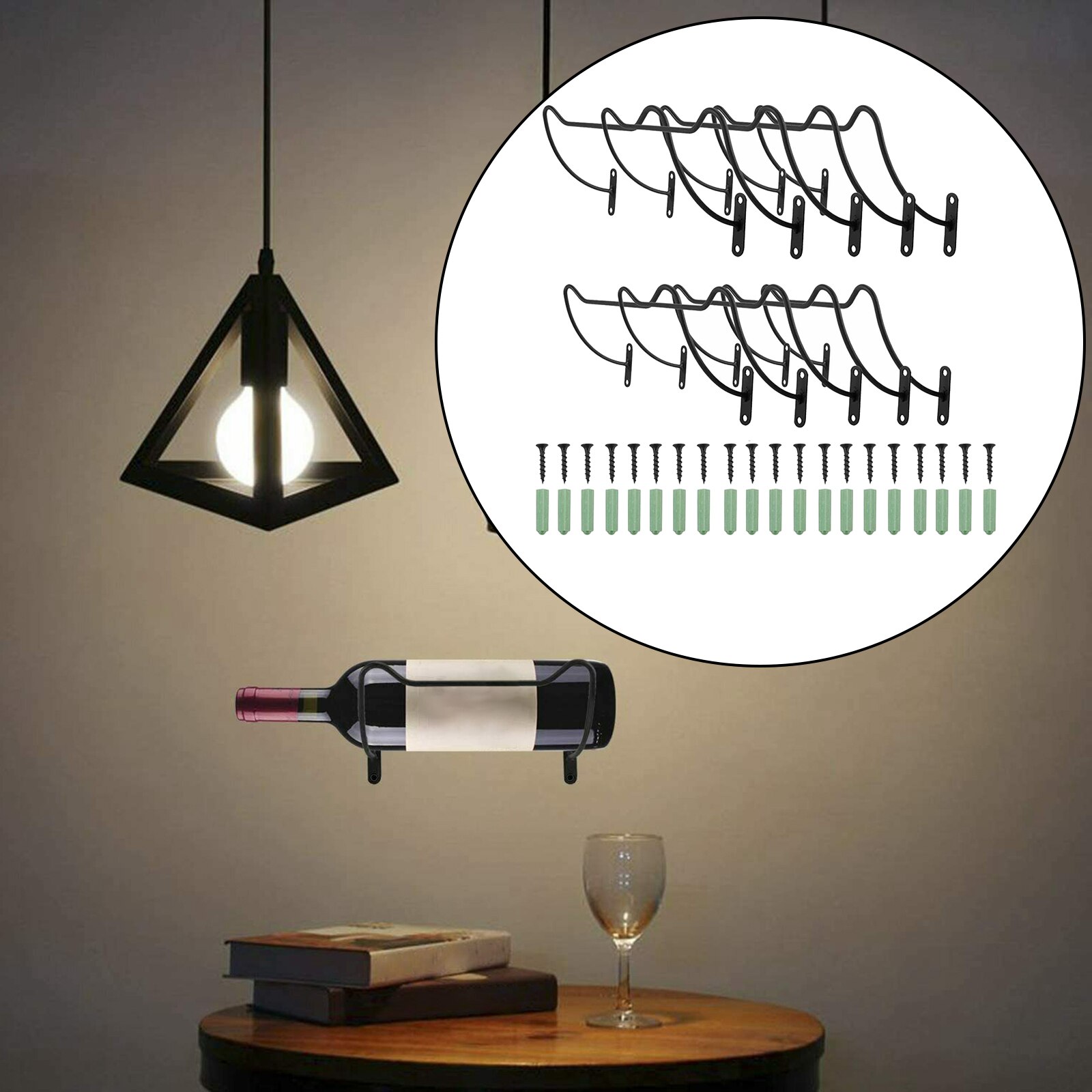 AUXPhome Portabottiglie da parete per vino portabottiglie con protezione in gomma (senza graffi) - Decorazioni per la casa e la cucina - Confezione da 6