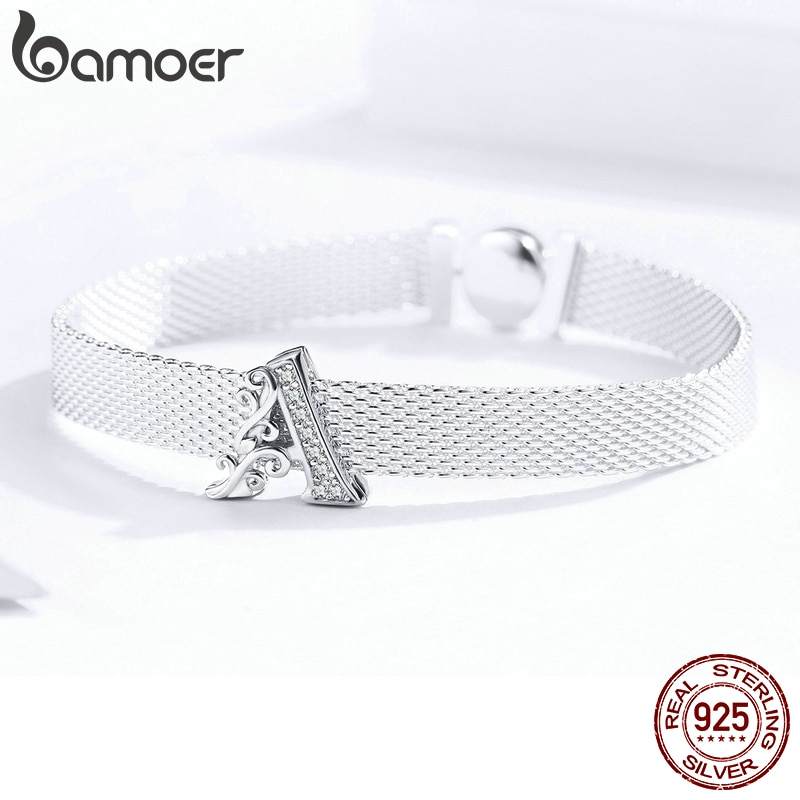 bamoer Real 925 Sterling Silver Letter Alphabet A Clip Beads Charms Fit Reflexions Bracelets DIY Jewelry Accessories SCX111