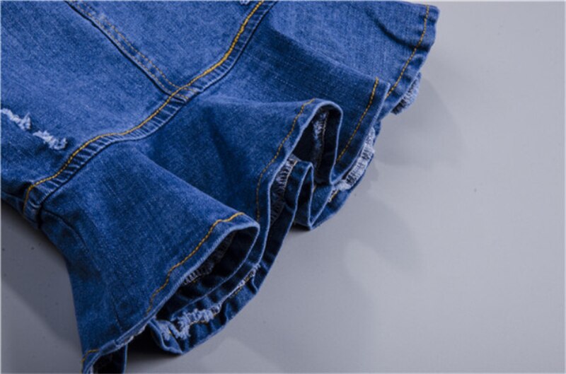 Sommar spädbarn tjejer kjol blå jeans skarvning mini kjol volanger jeans kjolar barnkläder 2 3 4 5 6 7 år