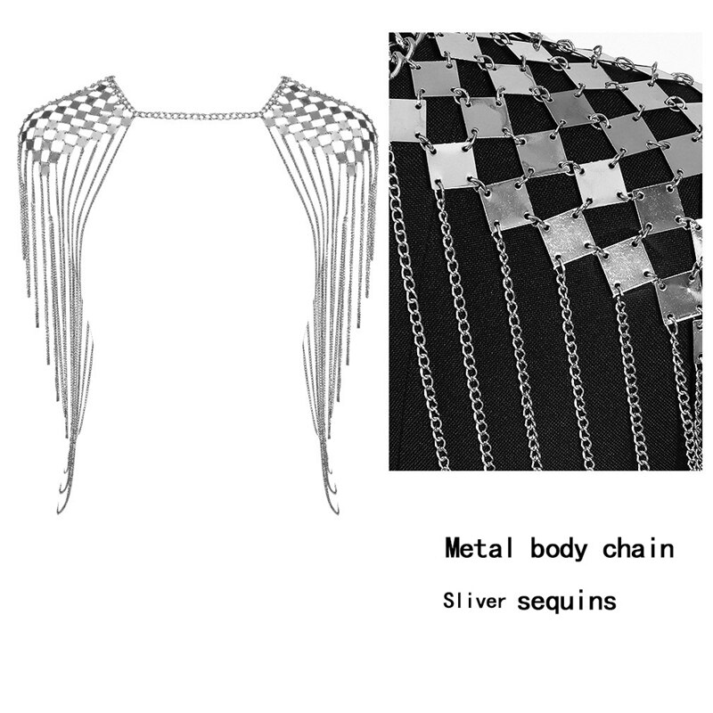 Goth Body Harness Chain Top Chest Chain Punk Metal Girl Festival Jewelry Dance Accessories Sexy Shoulder Chain Fetish