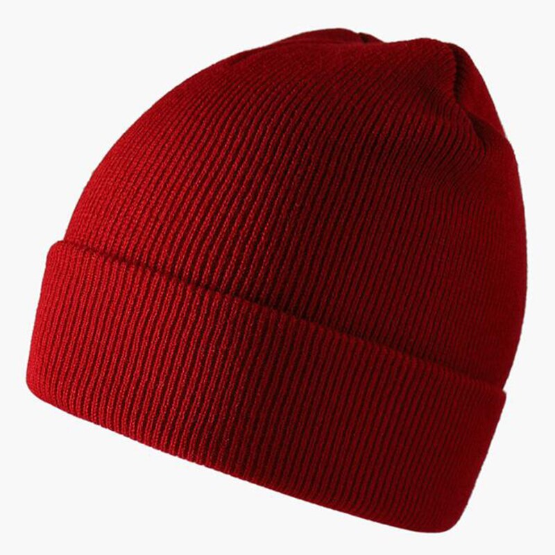 Mode Effen Kleur Gebreide Mutsen Hoed Winter Warm Ski Hoeden Mannen Vrouwen Multicolor Caps Zachte Elastische Cap Sport Bonnet: Wine Red