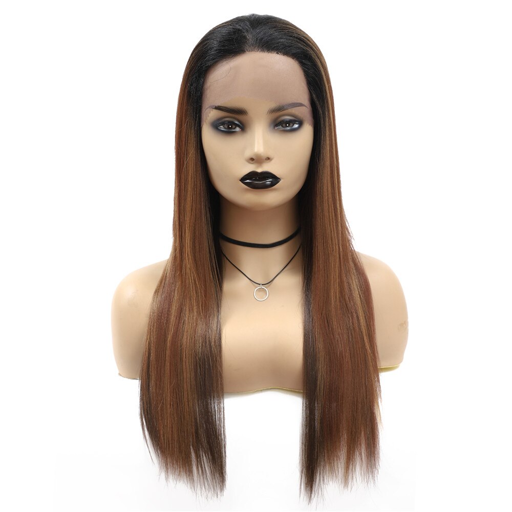 SOKU Ombre Schwarz Braun Spitze Vorne Perücke Synthetische Haar 18/22 Zoll Lange Gerade afro geschichtet Perücken Wärme Beständig Glueless Haar: OP27 / 22 zoll