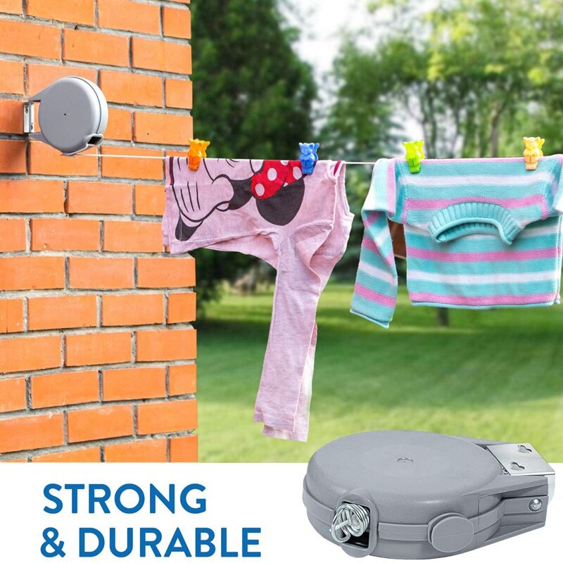 Long Retractable Washing Line, Automatic Retractable Mechanism, Adjustable and Heavy-Duty Clothesline