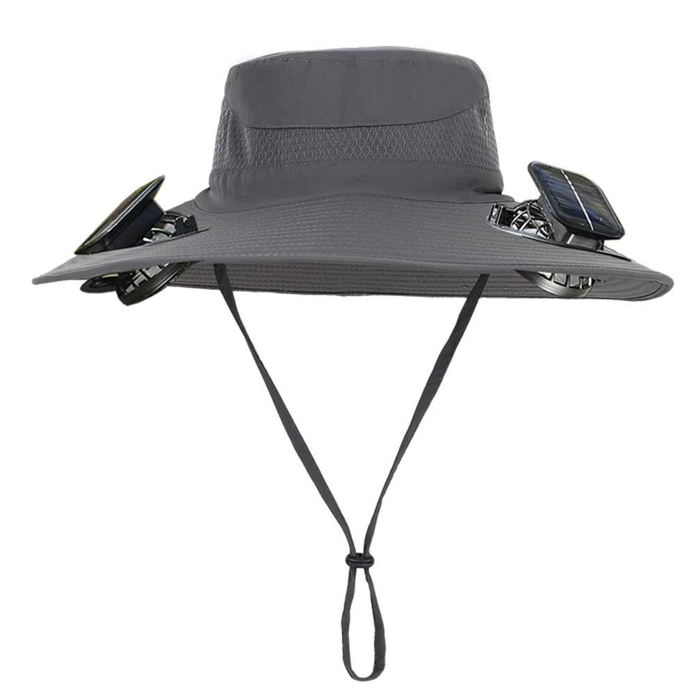 Solar-Fan-Hut, Sonnenhut mit 2 Solarventilatoren, breite Krempe, Eimerhut, Sommerkappe für Herren, Outdoor, Camping, Angeln, Wandern: green