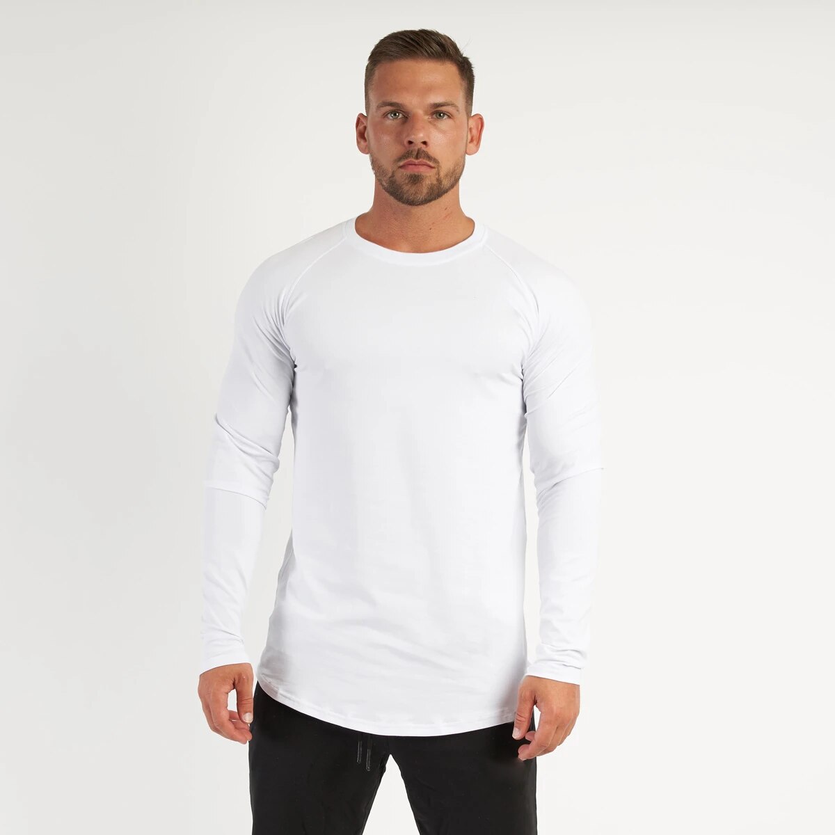 Herfst Heren Running Lange Mouw T-shirt Mannen Gym T-shirts Mannelijke Bodybuilding Tee Shirts Casual T-shirt Voor Man Sportkleding: WHITE / M