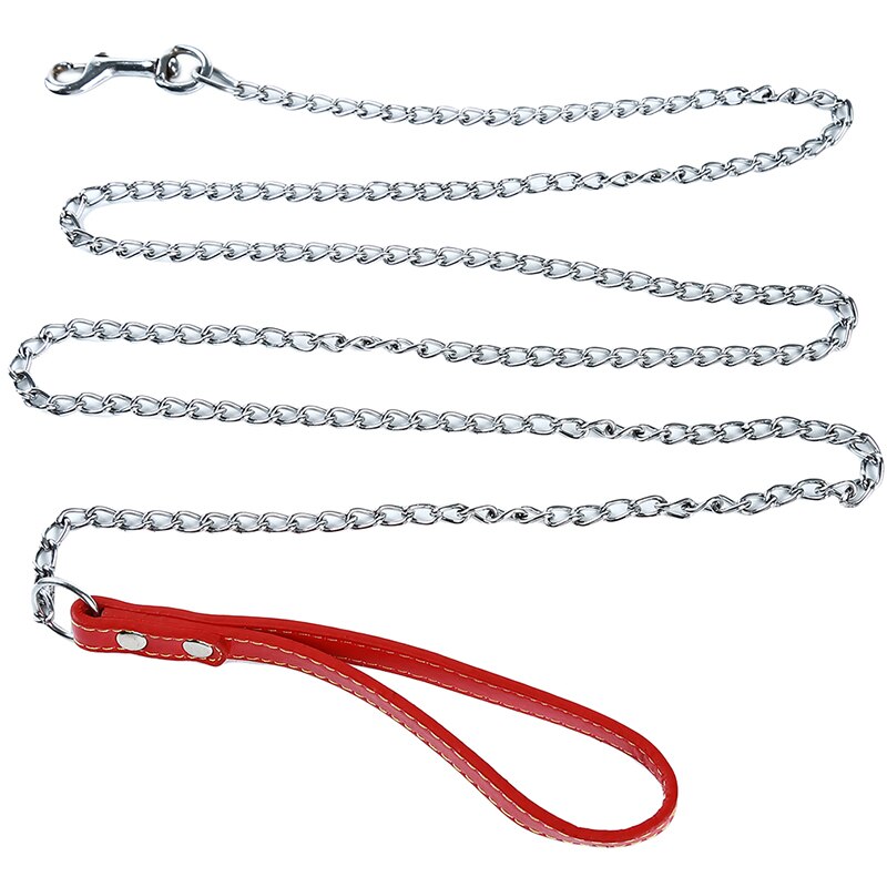 Duurzaam Anti-Bite Metalen Hond Keten Lead Voor Small Medium Grote Hond Keten Leiband Handvat Leads Pu Leer Ijzer ketting Huisdier Accessoires