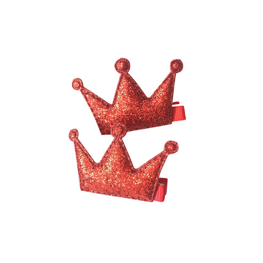 2 pcs bebê clipes de cabelo conjunto presente meninas festa lantejoulas brilhando princesa clipes de cabelo pequena coroa delicada couro estilo de cabelo fivela: Red