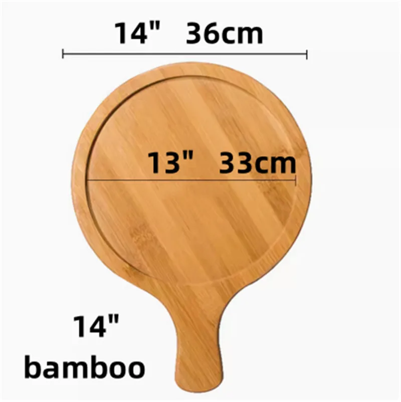 Wooden Pizza board Round with Hand Pan Baking Tray Stone Cutting Board Platter Pizza Bamboo Cake Bakeware Tools rejilla para: Brown