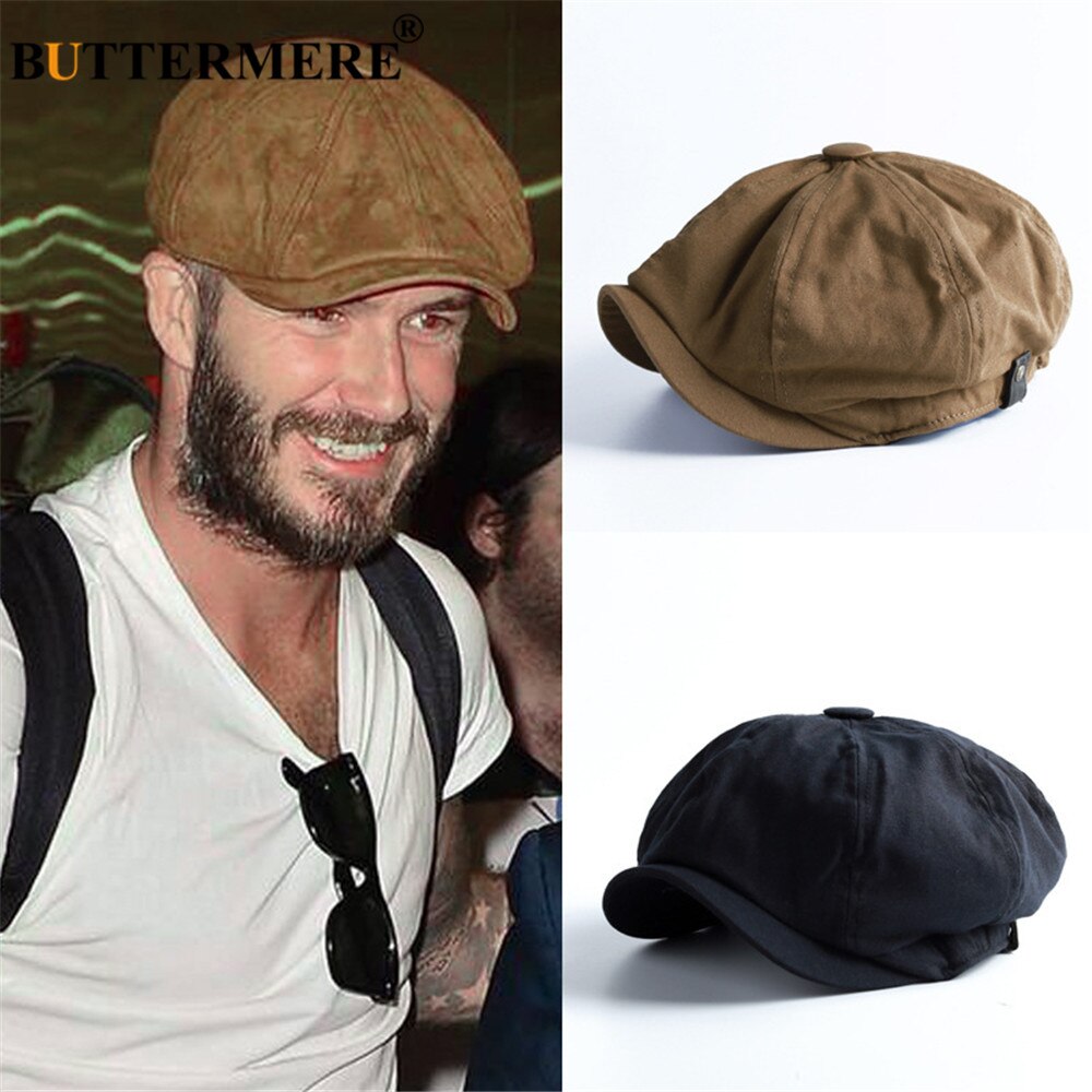 BUTTERMERE Men Newsboy Cap Vintage Cotton Octagonal Ascot Cap Buck Ham Black Male Spring Summer Ivy Flat Cap