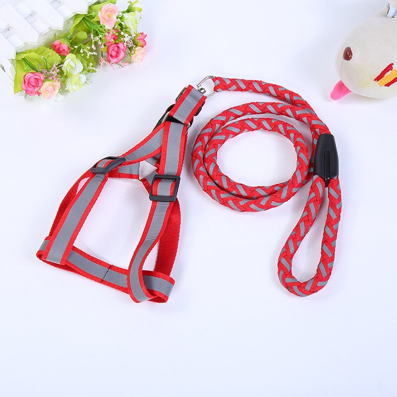 Luminous Harness For Dogs Reflective Dog Harness Leash Set Braided Traction Round Rope Large Medium Small Dog Chain Night Out: Red / L