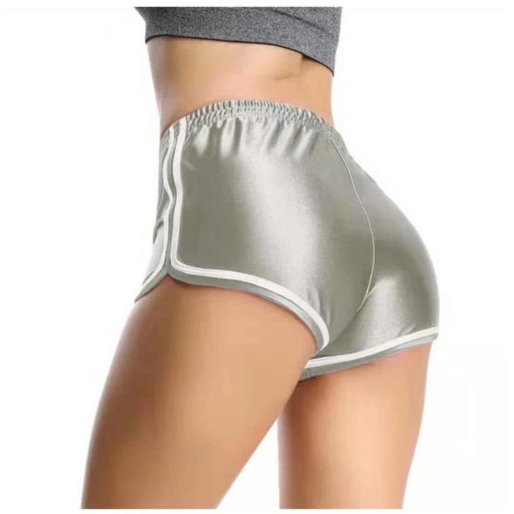 Summer Solid Color Casual Shorts Women's Satin Smooth High Waist Slim White Edge Running Home Shorts Sleep Bottom Short Pant#BL2