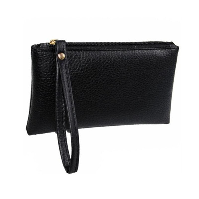 Eenvoudige Mannen Vrouwen Portefeuilles Pu Lederen Tas Rits Clutch Portemonnee Telefoon Polsbandje Draagbare Handtas Voor Party Winkelen: Black