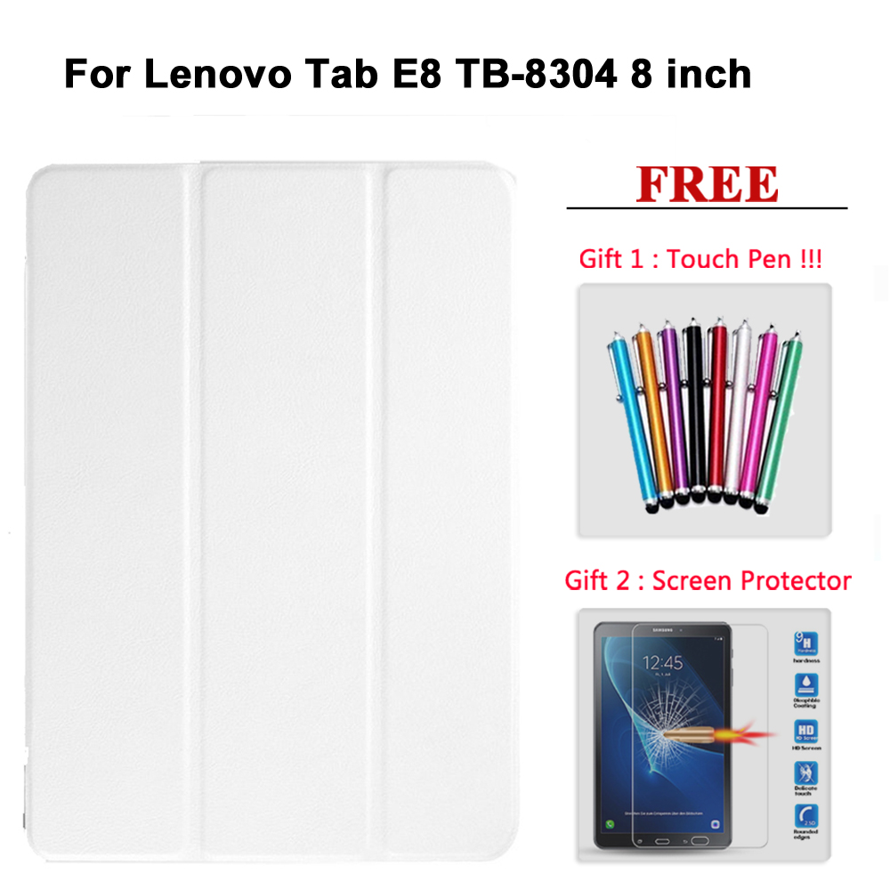 Free Screen Protector Glass +Case For Lenovo Tab E7 / E8 / E10 / M10 PU Leather Smart Magnetic Cover TB/X104F/7104F/8304F/X605F: Tab E8 bai