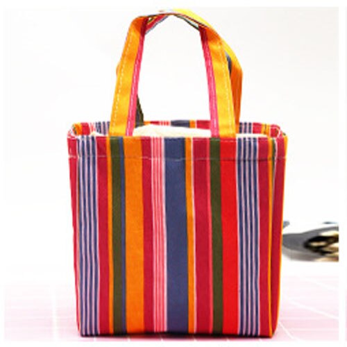 Waterproof Lunch Bag for Women kids Men Cooler Lunch Box Bag Striped Tote canvas lunch bag Insulation Package Portable: Deep Red