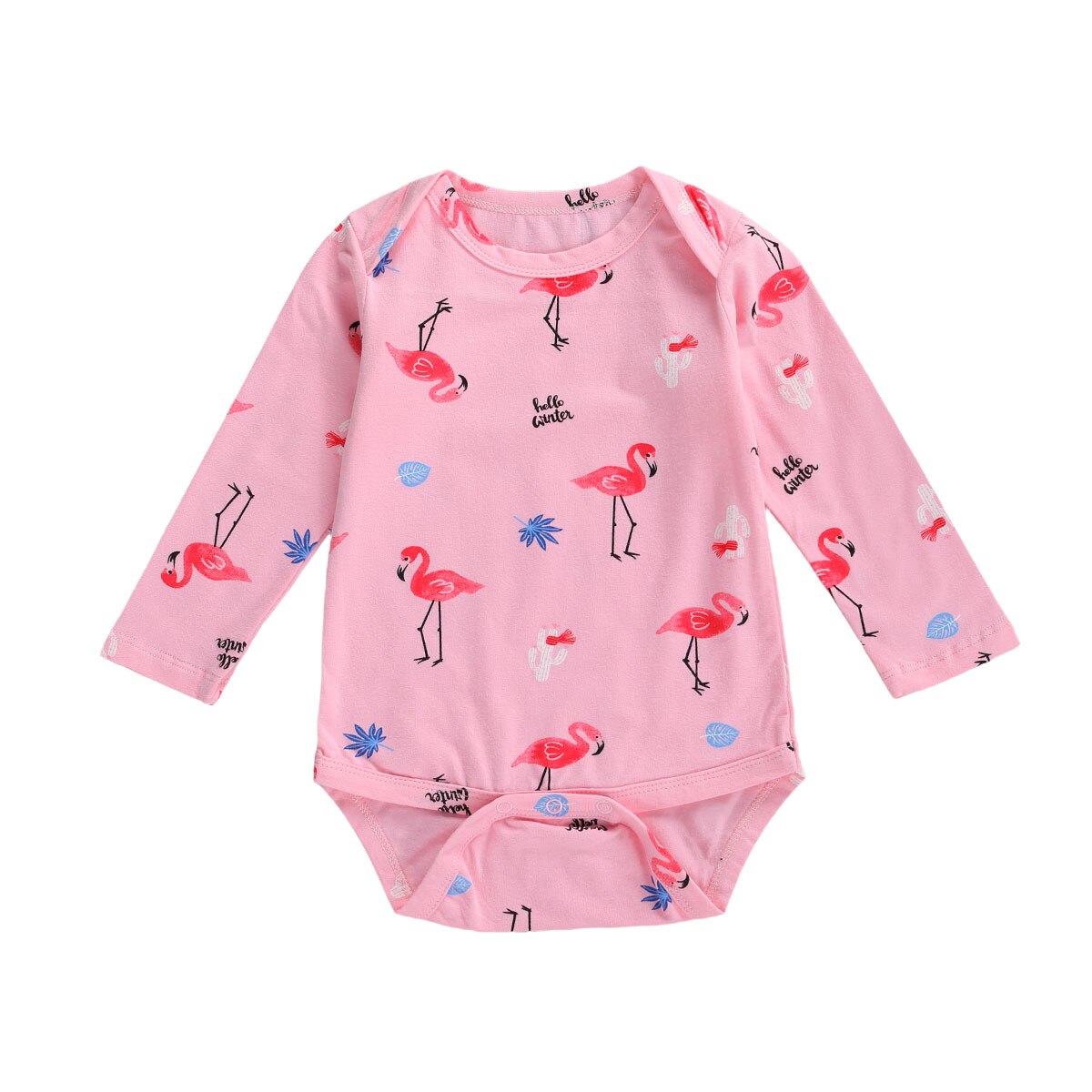 Spædbarn baby piger flamingo print romper småbørn langærmet rund hals tegneserie jumpsuit afslappet forår efterår legedragt
