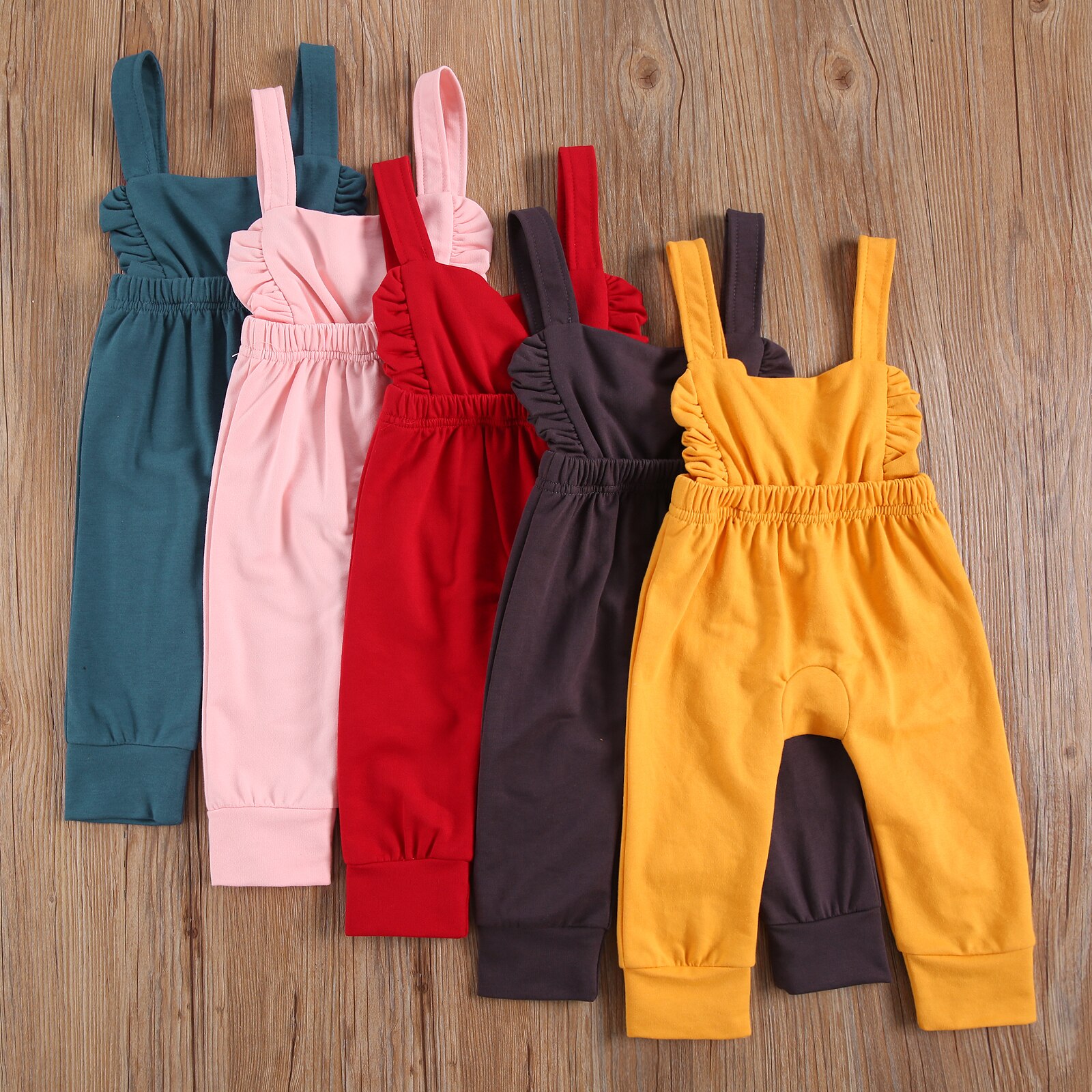 FOCUSNORM 0-24M Autumn Infant Baby Girls Boys Clothes Sets Solid Ruffles Long Sleeve Romper Tops+Bib Overalls Pants 5 Colors