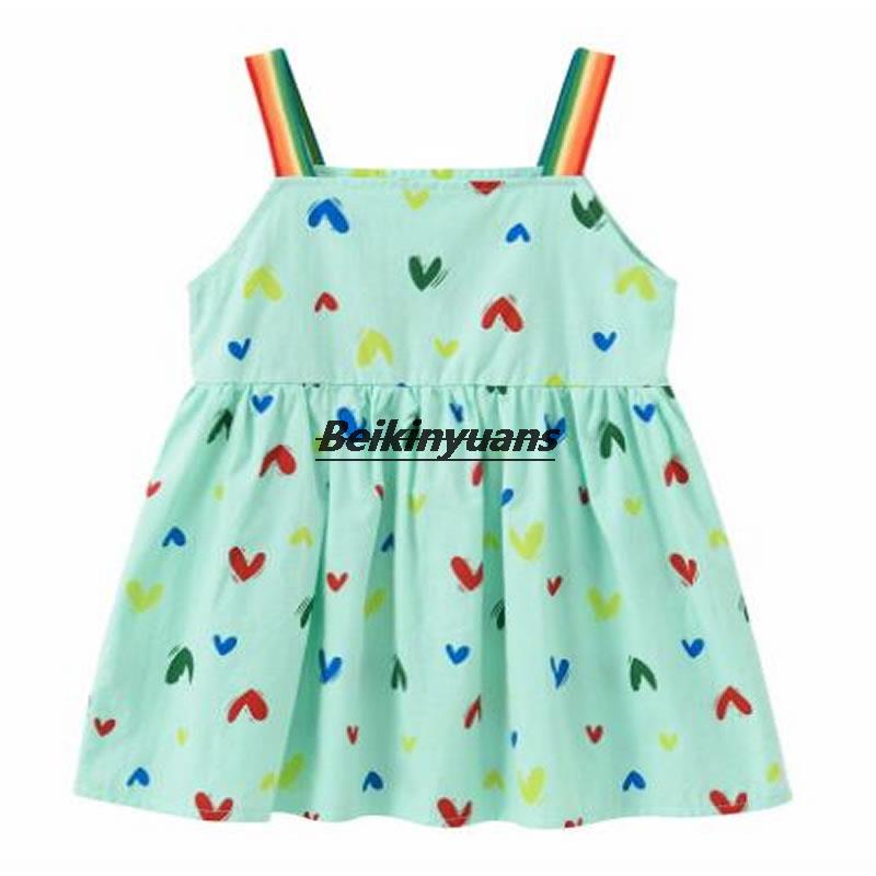 New girls&#39; dresses, new girls&#39; cute rainbow shoulder straps, suspenders, children&#39;s love princess dresses in summer: Fruit green love / 80CM