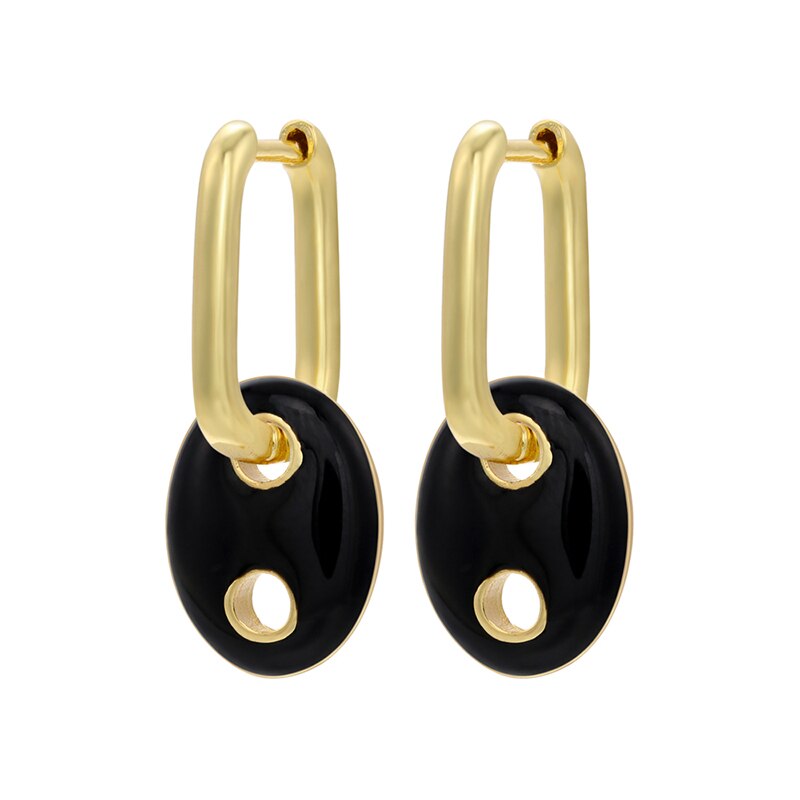 Zhukou Emaille Varken Neus Hoop Oorbellen Zomer Rijke Olieverfschilderij Kleur Vrouwen Kleine Hoepel Oorbellen Sieraden VE385: black