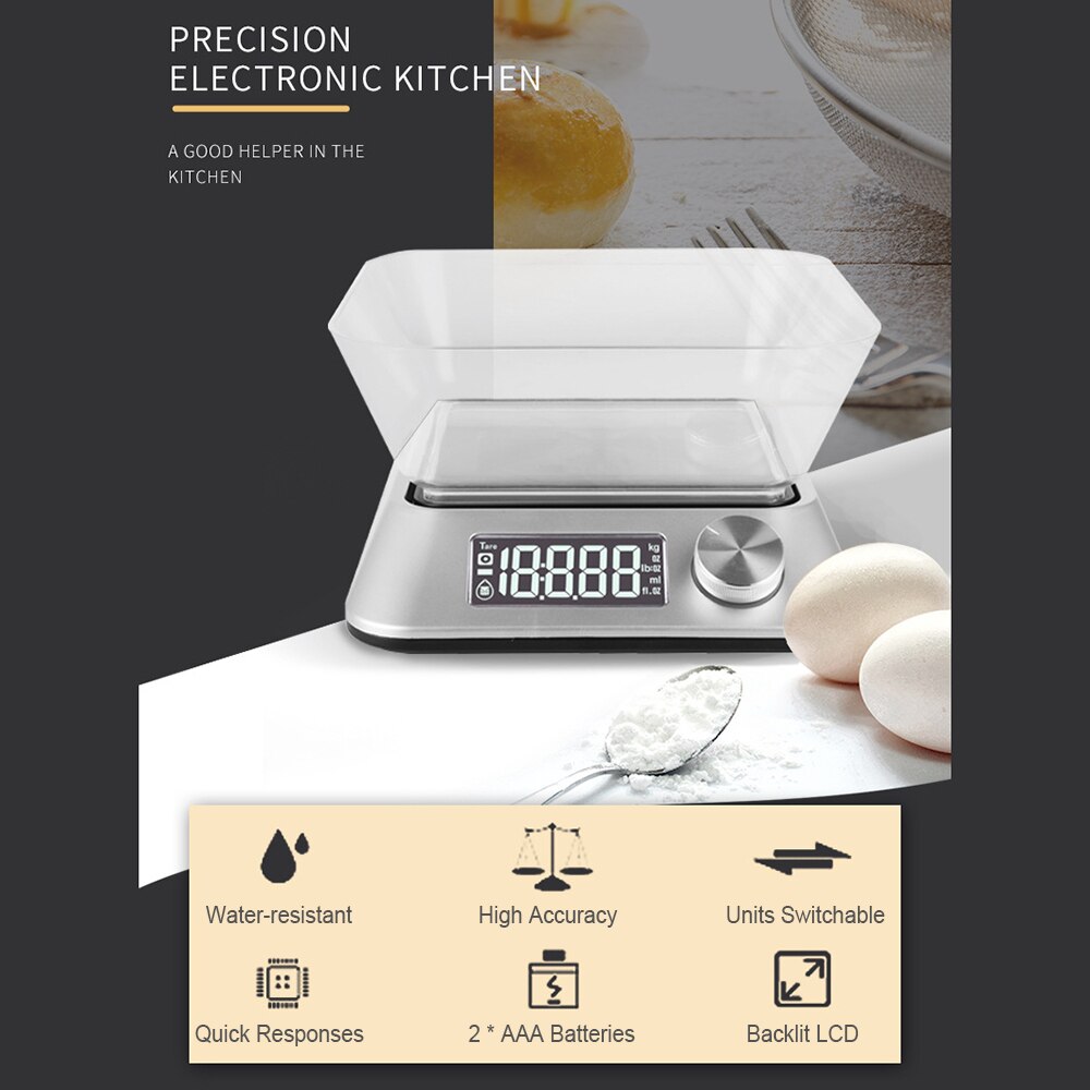 5kg/1g Food Scale with Bowl Digital Kitchen Scale LCD Backlight Electric Weighing Scale for Cooking Baking Food Weight Measuring