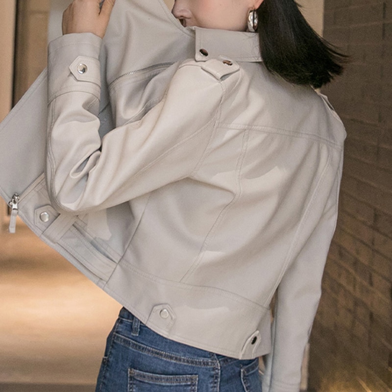 Vangull Faux Leather Jacket Women Solid Slim Punk Coat Spring Autumn Streetwear Ladies Casual Biker Motorcycle Jackets