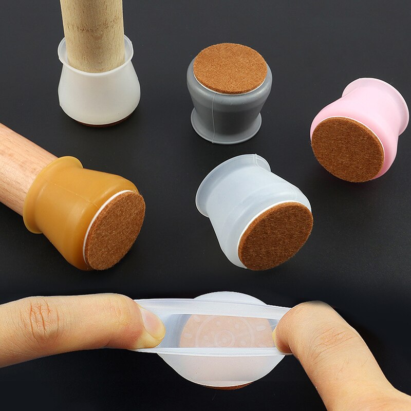4Pcs Silicon Furniture Leg Protection Cover With Felt Pads Anti-slip Table Feet Caps Chair Leg Floor Protective Mats Home Decor
