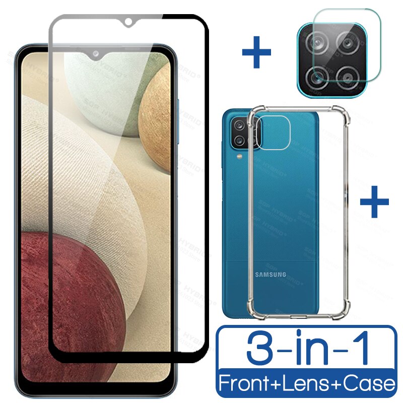 Funda transparente de silicona TPU para móvil, protector de película de vidrio templado para cámara Samsung Galaxy A12, A11, A02S, A21S, A20, A20s, Galaxy A12