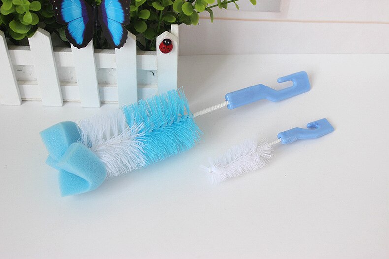 A garrafa de bebê escova de lavagem garrafa de leite mamilo ferramenta esponja limpeza kit produtos para bebê atacado garrafa de limpeza: Blue bottle brush