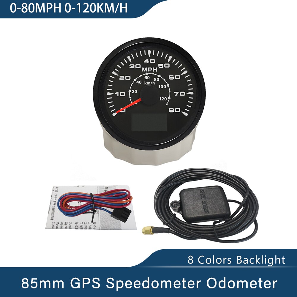 Velocímetro GPS Universal, velómetro, kilometraje, 8 colores, retroiluminación, 85mm, 35MPH, 80MPH, 160MP, 200MPH: 80MPH BN