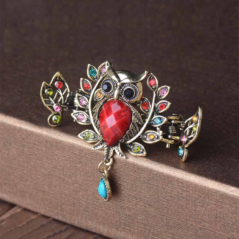 Muylinda – pince à cheveux en métal pour femme, Vintage, en Bronze, hibou, strass, accessoires, bijoux, crabe: MULTI