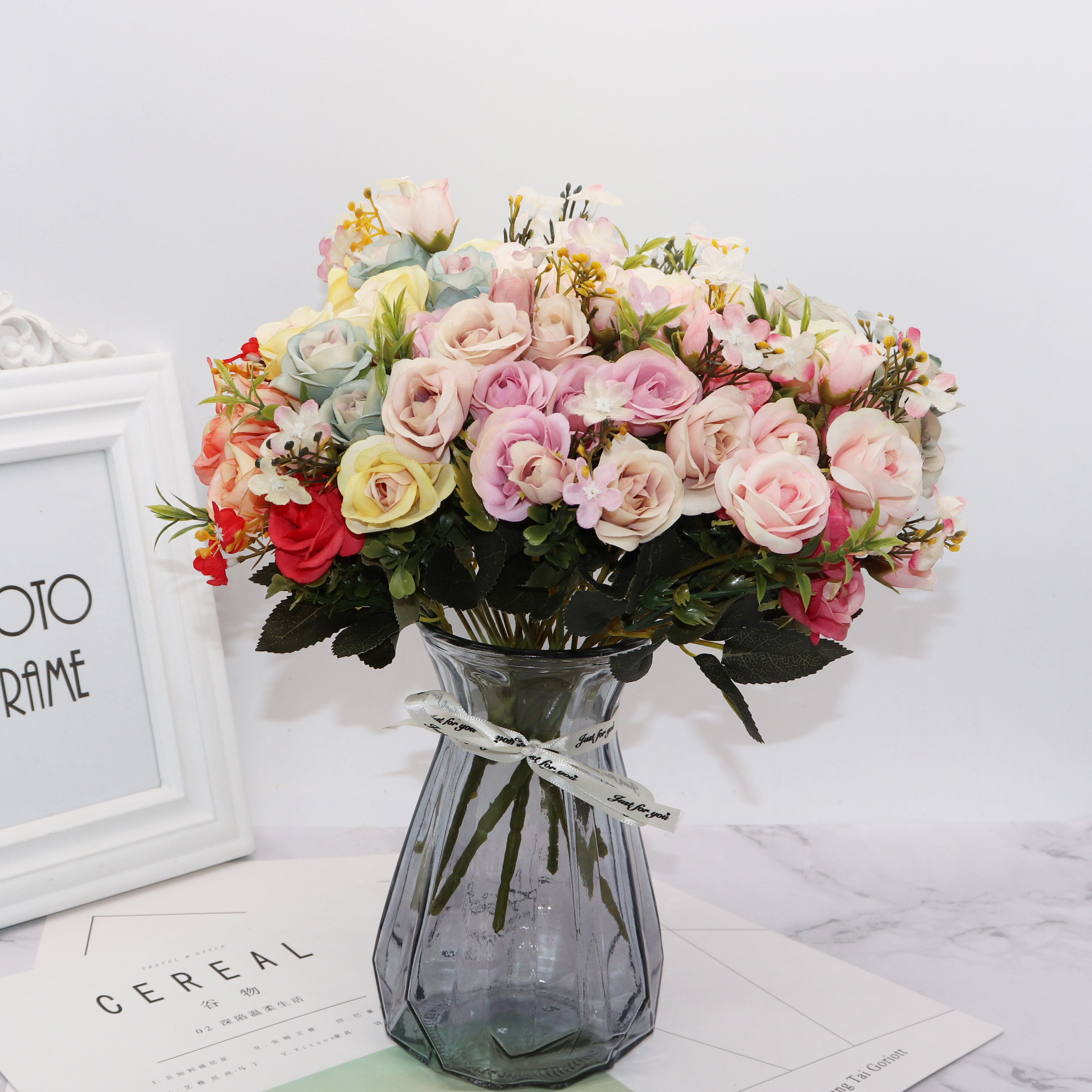13 huvuden siden rosor brudbukett bröllop juldekoration för hem vas prydnadsväxter blomkruka konstgjorda blommor scrapbooking