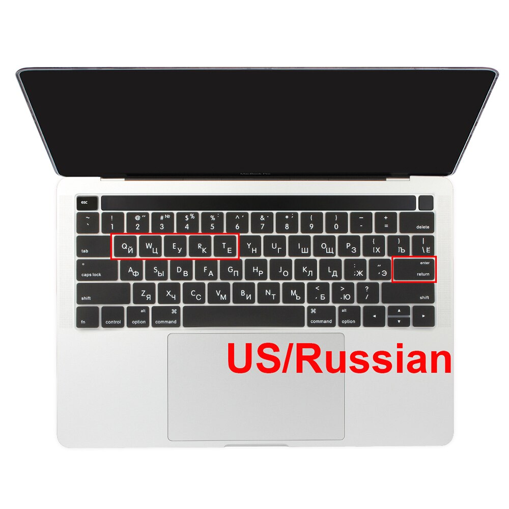 EU/UK/ US typ TPU przezroczysta obudowa klawiatury dla Macbook najnowszy Pro 13 2020 A2338 A2289 Pro 16 cali 2019 A2141Touch Bar klawiatura skóra: US Russian black